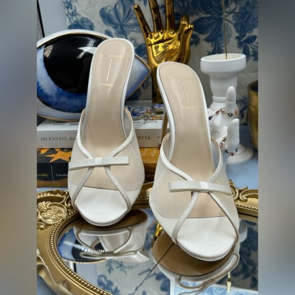 🆕 BLACK SUEDE STUDIO 🧿 NWOB Sammie 100 White Mesh Bow Mule Sandals, Sz 40 US9 - Picture 7 of 16